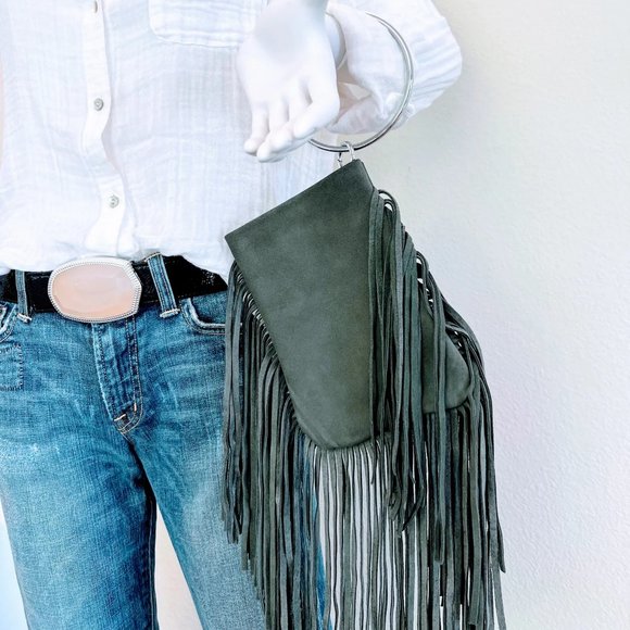 Dolly Fringe Handbag (Gray-ish Blackish Suede) - Picture 1 of 2